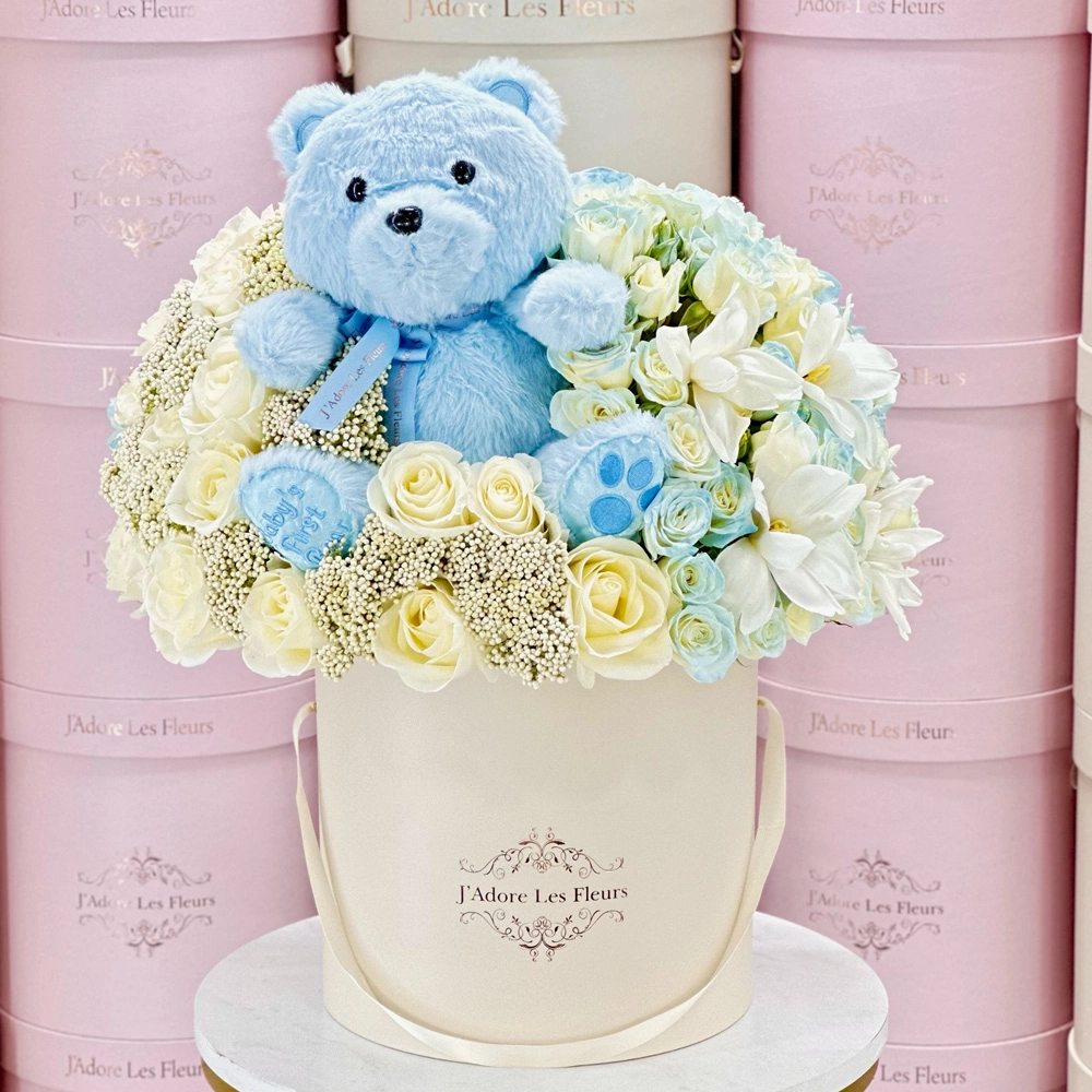 New Baby Blue Teddy Bear Fleurs
