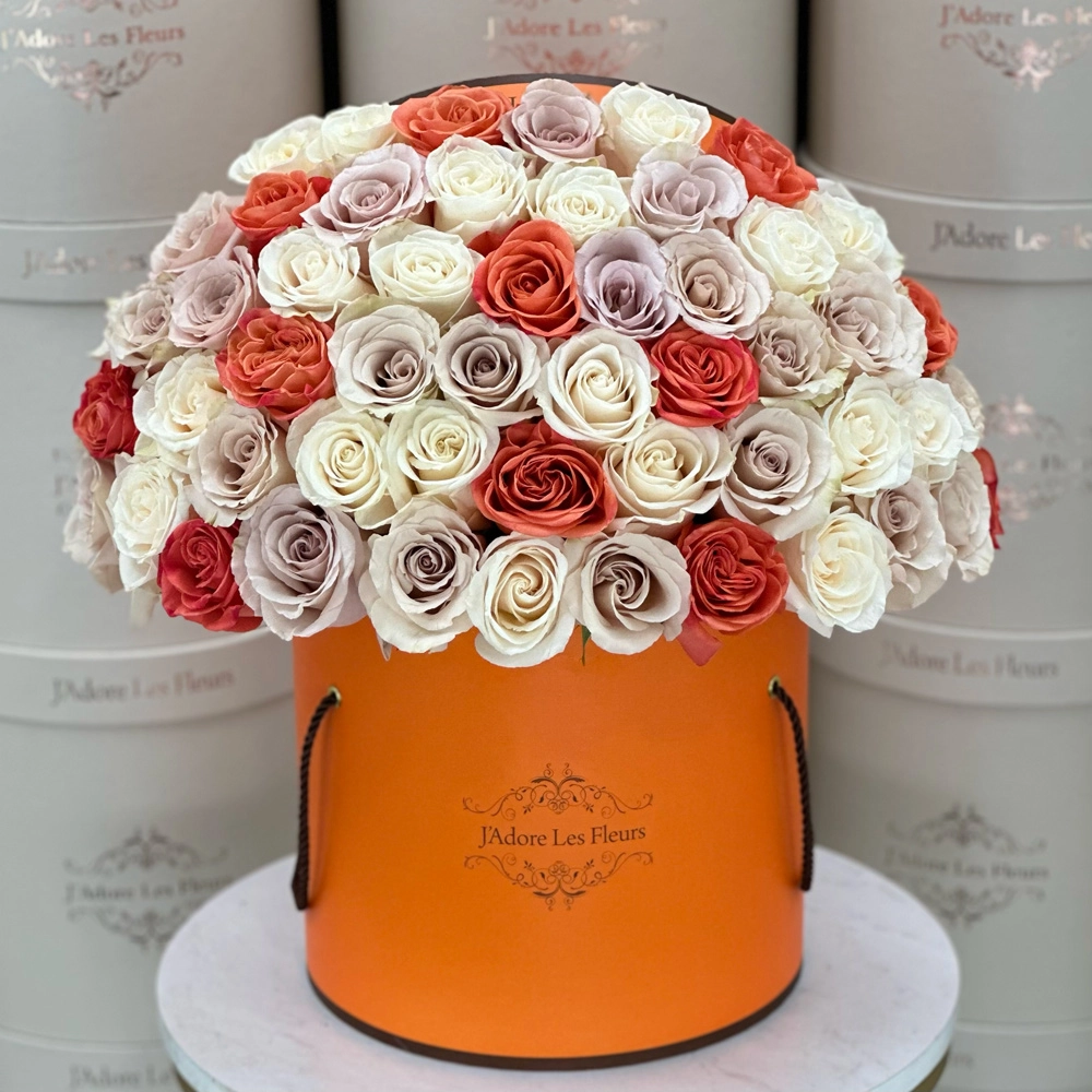 Signature Multicolor Roses in Orange Box