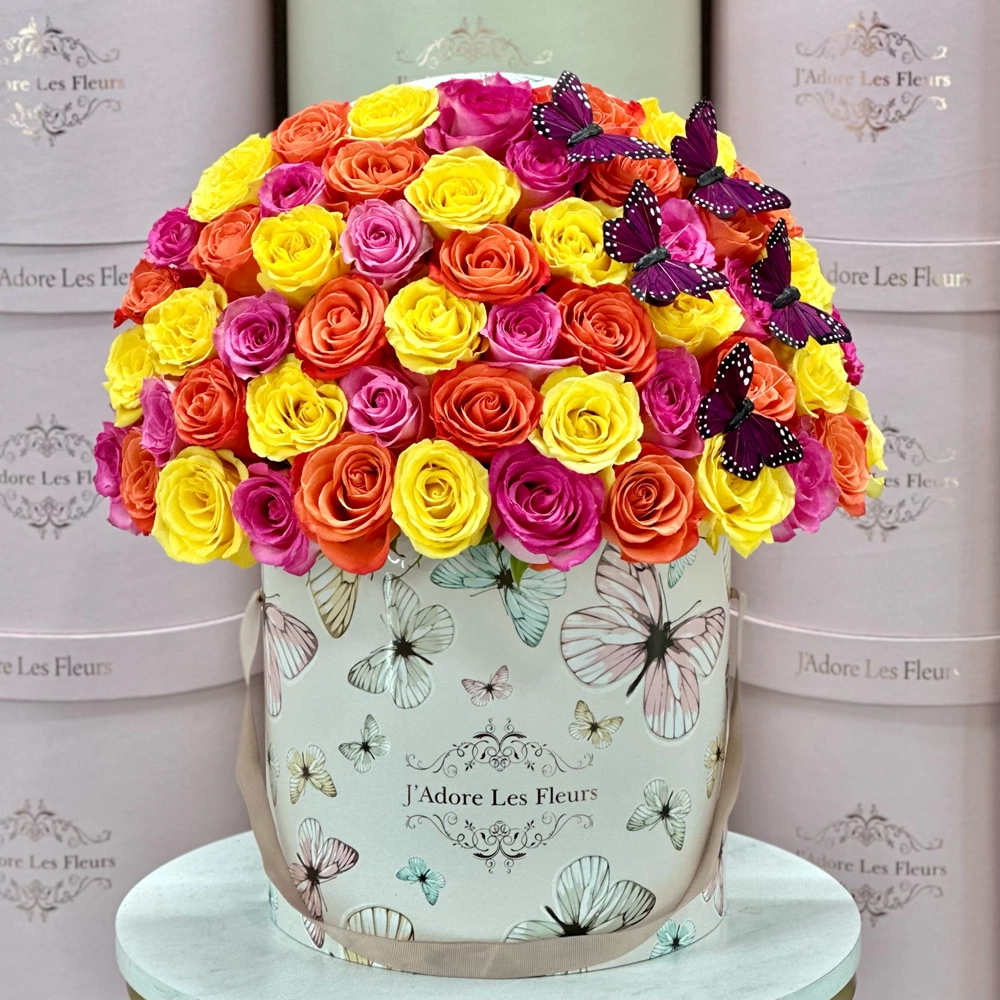Signature 50 Multicolor Roses With Butterflies