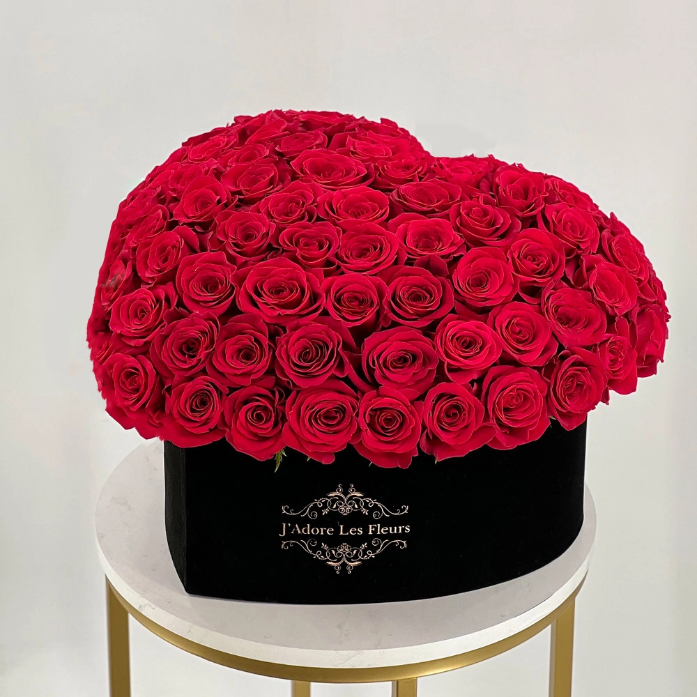 100 JLF Roses in Black Heart Box