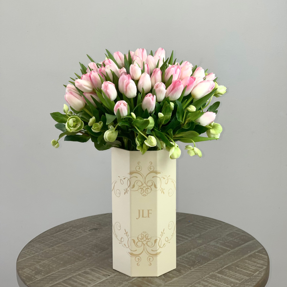 50 Pink Tulips in Short JLF Vase à Fleurs - JLF Las Vegas Florist